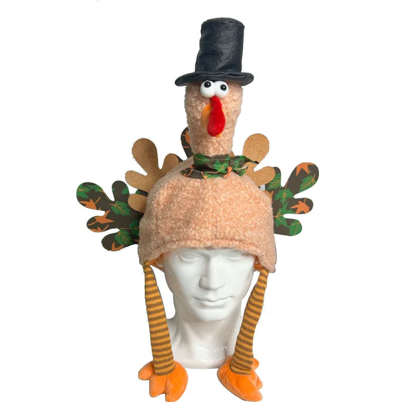 Turkey-themed hat with a mannequin head on a white background