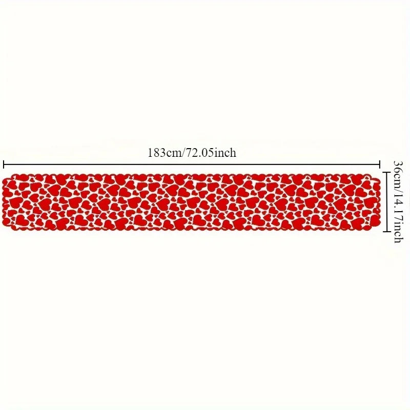 Red patterned strip with measurements on a white background