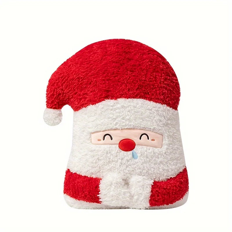 Plush toy resembling a cartoon Santa Claus on a white background