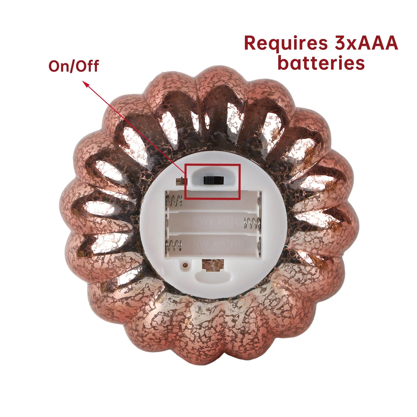 Decorative wall light fixture with metallic design and battery compartment on a white background