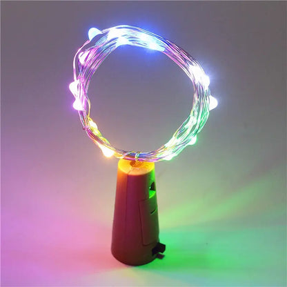 Multicolored LED string light on a gray background