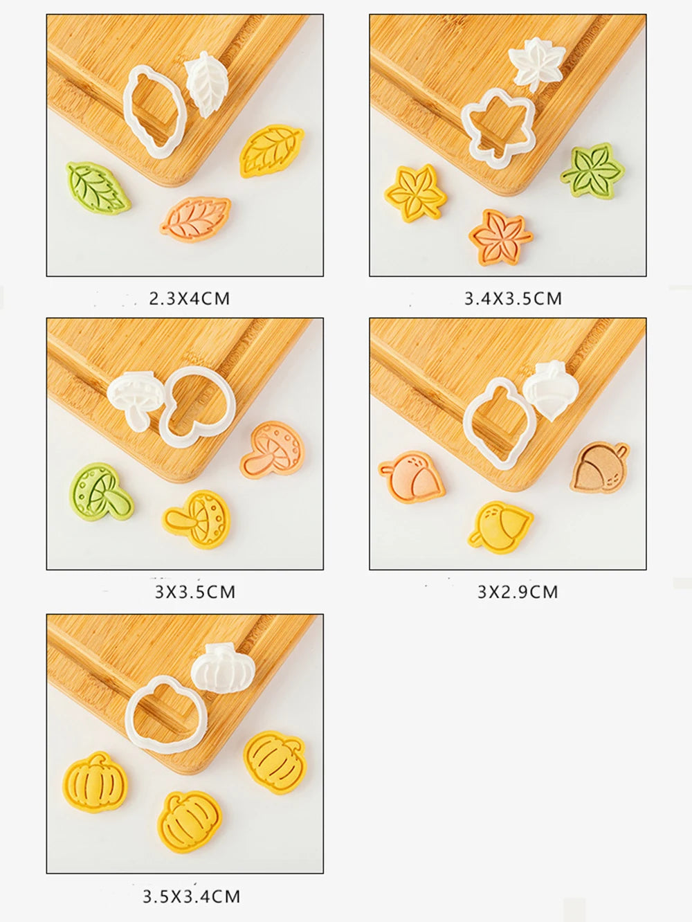 Set of cookie cutters with various shapes on a wooden board.