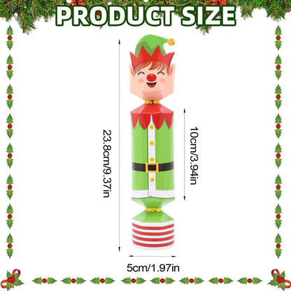 Christmas elf decoration with product size measurements on a white background