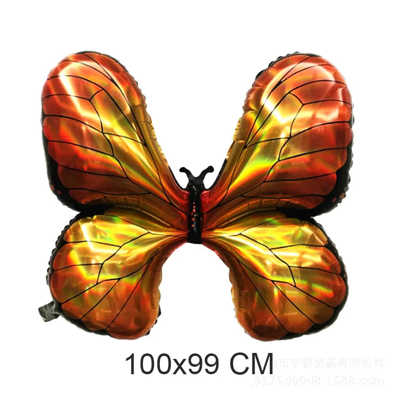 Butterfly-shaped balloon with vibrant colors on a white background