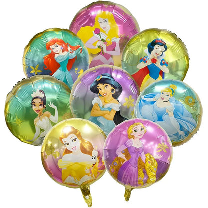 Set of Disney princess-themed balloons on a white background