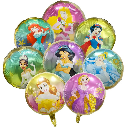 Set of Disney princess-themed balloons on a white background