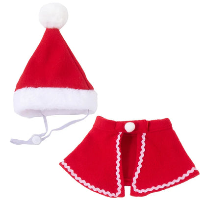 Red Santa hat and shorts with white trim on a white background