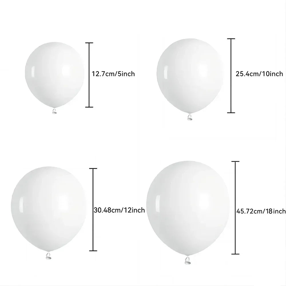 White balloons with measurements indicated on a white background