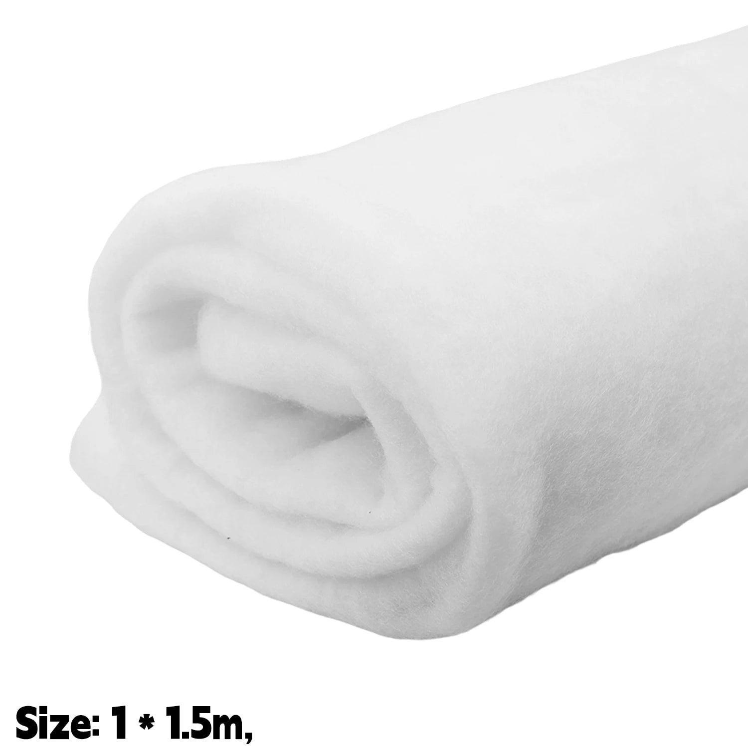 Rolled-up white fabric with size label '1 * 1.5m' on a white background