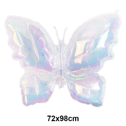 Iridescent butterfly-shaped balloon with size 72x98cm on a white background