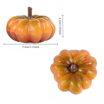 Two small pumpkins with measurements on a white background
