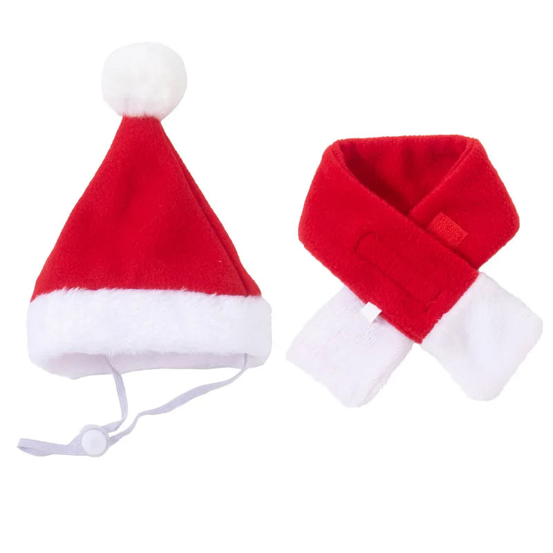 Red Santa hat and scarf set on a white background