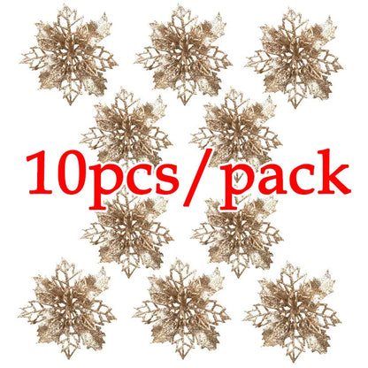 Gold snowflake decorations with '10pcs/pack' text on a white background