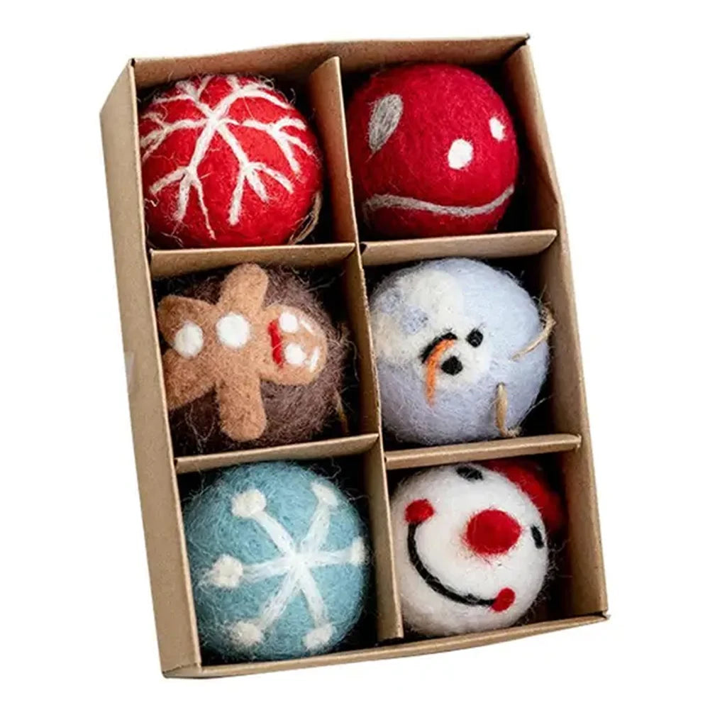 Set of felted Christmas ornaments in a box