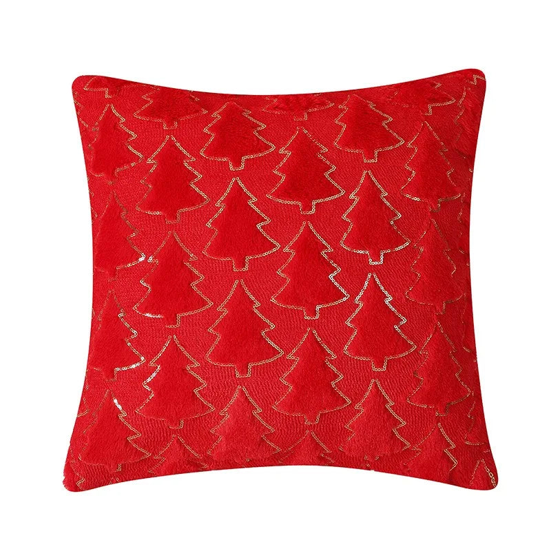 Red pillow with tree pattern on a white background
