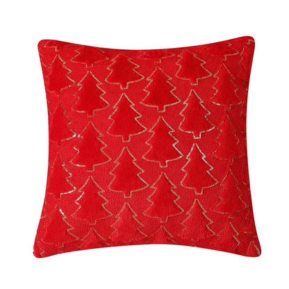 Red pillow with tree pattern on a white background