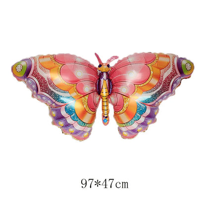 Colorful butterfly-shaped balloon with size indication on a white background