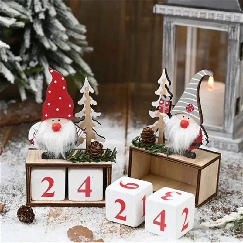 Christmas-themed decorative set with gnomes, trees, and dice on a snowy background