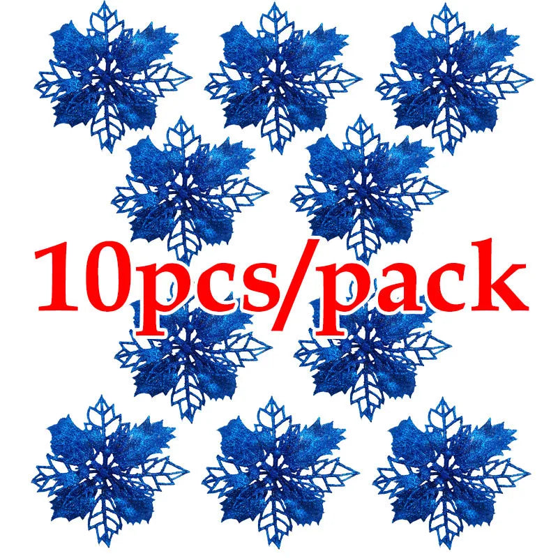Blue snowflake decorations with '10pcs/pack' text on a white background