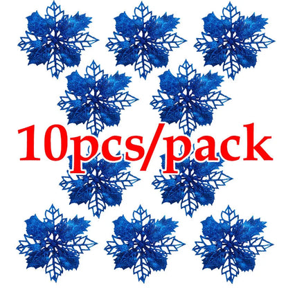 Blue snowflake decorations with '10pcs/pack' text on a white background