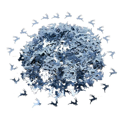 Silver confetti shaped like a pile with reindeer on a white background