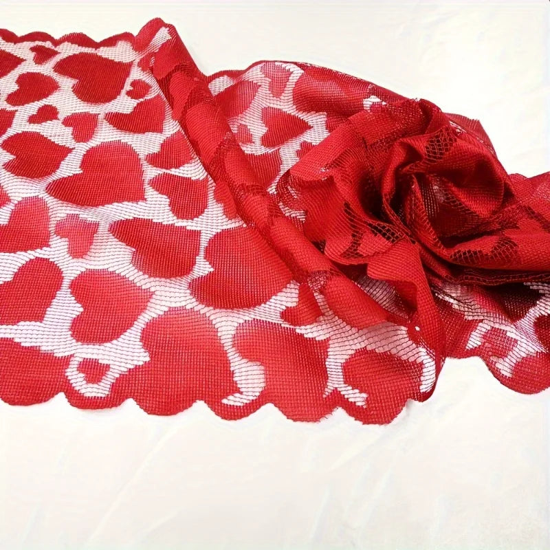 Red fabric with heart patterns on a white background