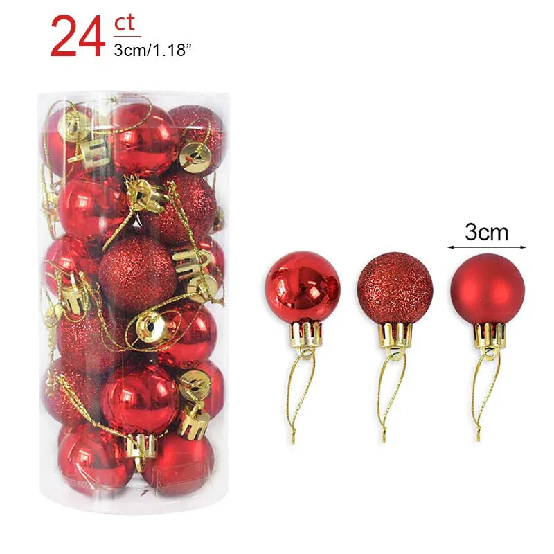 Pack of red Christmas ornaments with gold accents, showing a close-up of three ornaments on a white background.