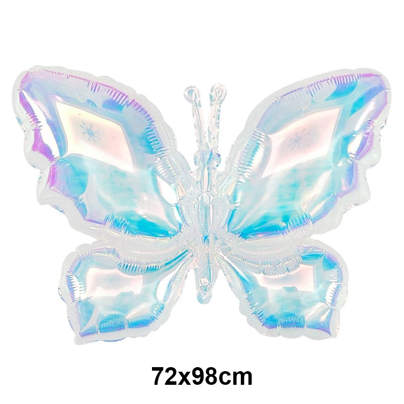 Iridescent butterfly-shaped object on a white background