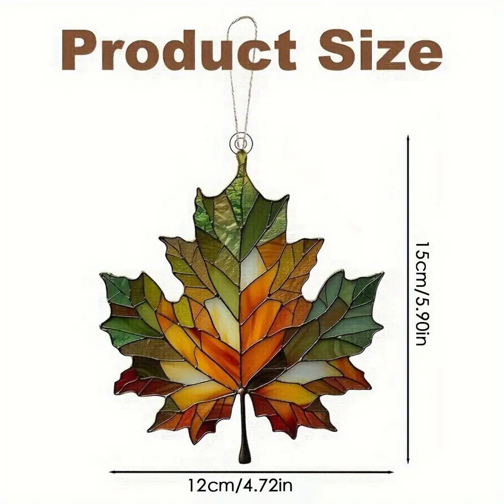 acrylic leaf ornament with measurements on a white background