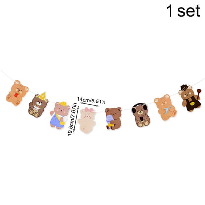 Set of bear-shaped decorations with measurements on a white background