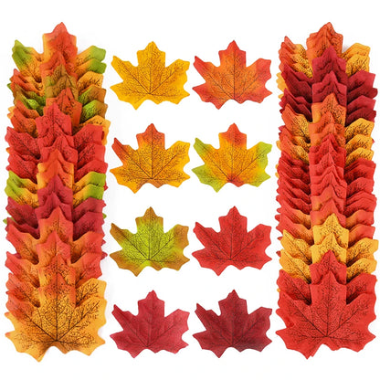 Stacks of colorful artificial leaves on a white background