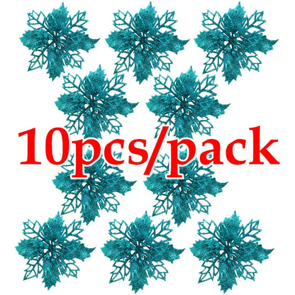 Teal decorative flowers with '10pcs/pack' text in red on a white background