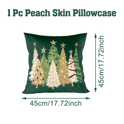 Pillowcase with Christmas tree design and measurements on a white background