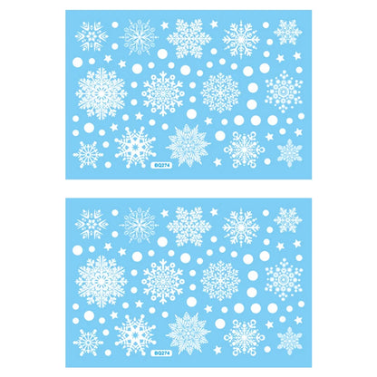 Two sheets of white snowflake stickers on a blue background