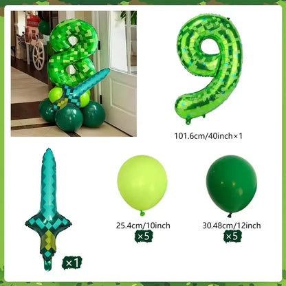Minecraft Creeper and Diamond Sword Birthday Balloons