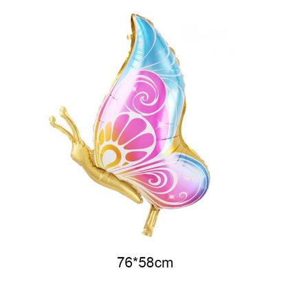Butterfly-shaped balloon with colorful design on a white background