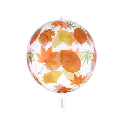 Transparent balloon with autumn leaf pattern on a white background
