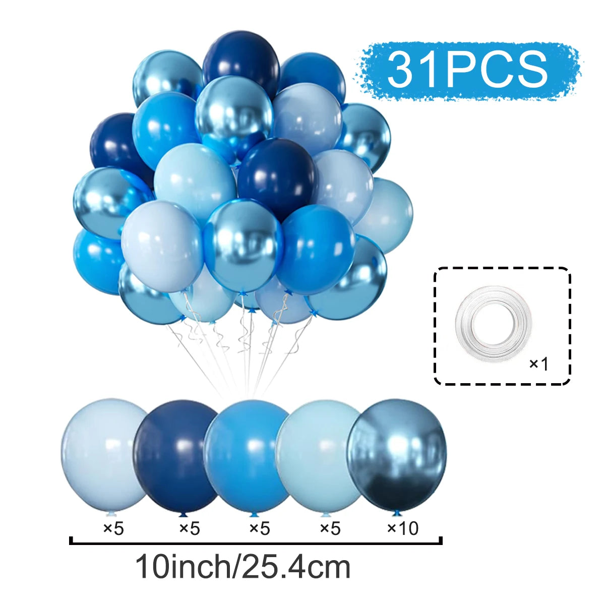Set of blue balloons with a measurement label on a white background