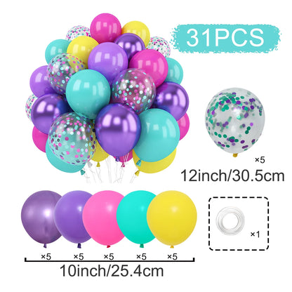 Assorted colorful balloons with sizes and quantities indicated on a white background