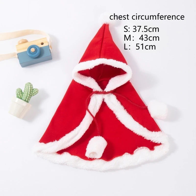 Red pet coat with white trim on a light gray background, showing chest circumference measurements.