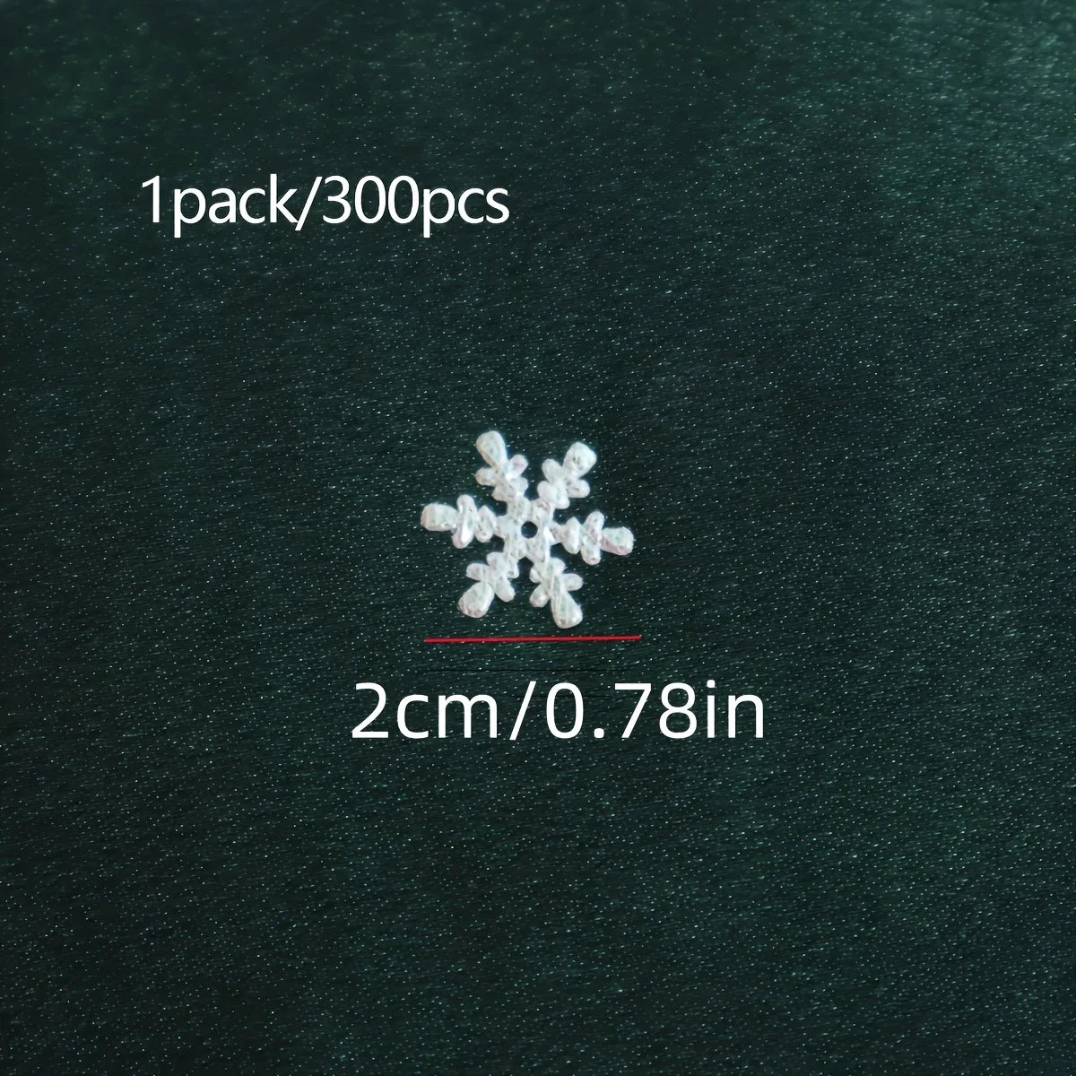 White snowflake embroidery design on a dark green background with text indicating size and quantity.