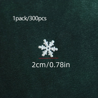 White snowflake embroidery design on a dark green background with text indicating size and quantity.