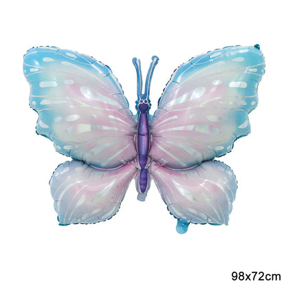 Butterfly-shaped balloon with pastel colors on a white background