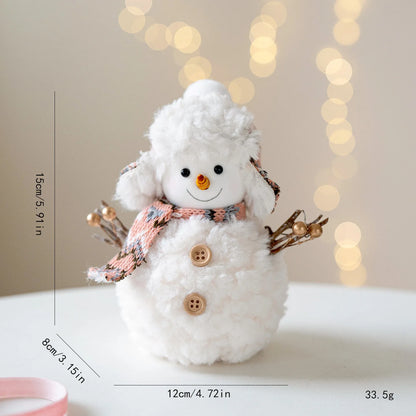 Small snowman figurine with measurements on a blurred background