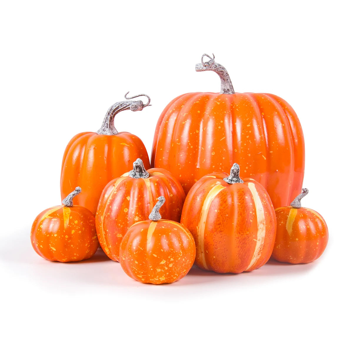 Group of orange pumpkins on a white background