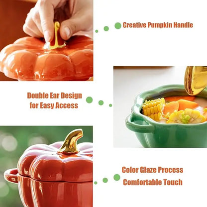 Ceramic pot with pumpkin design and corn on a white background