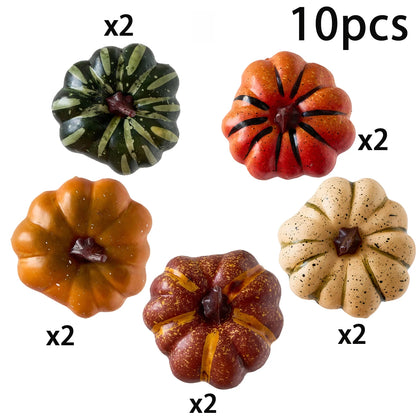 Set of five small pumpkins with quantities indicated on a white background