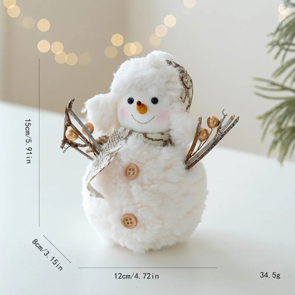 Small snowman figurine with measurements on a light background