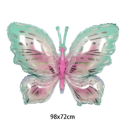 Butterfly-shaped balloon with pastel colors on a white background