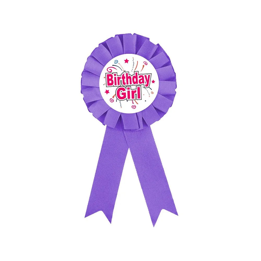 Purple ribbon with 'Birthday Girl' text on a white background